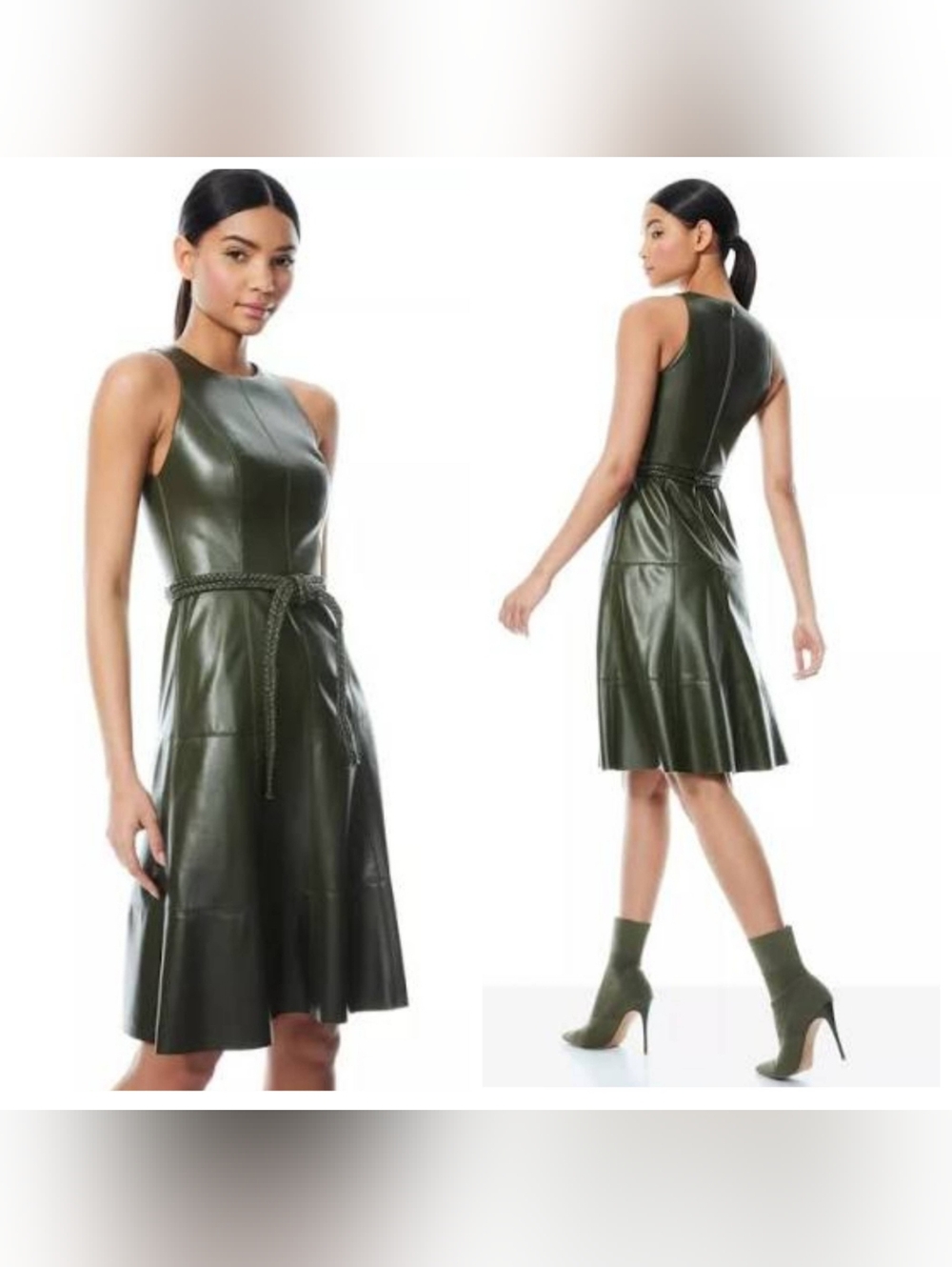 Alice + Olivia Leandra Faux Leather Fit-and-Flare Dress Size 4 - Picture 4 of 16